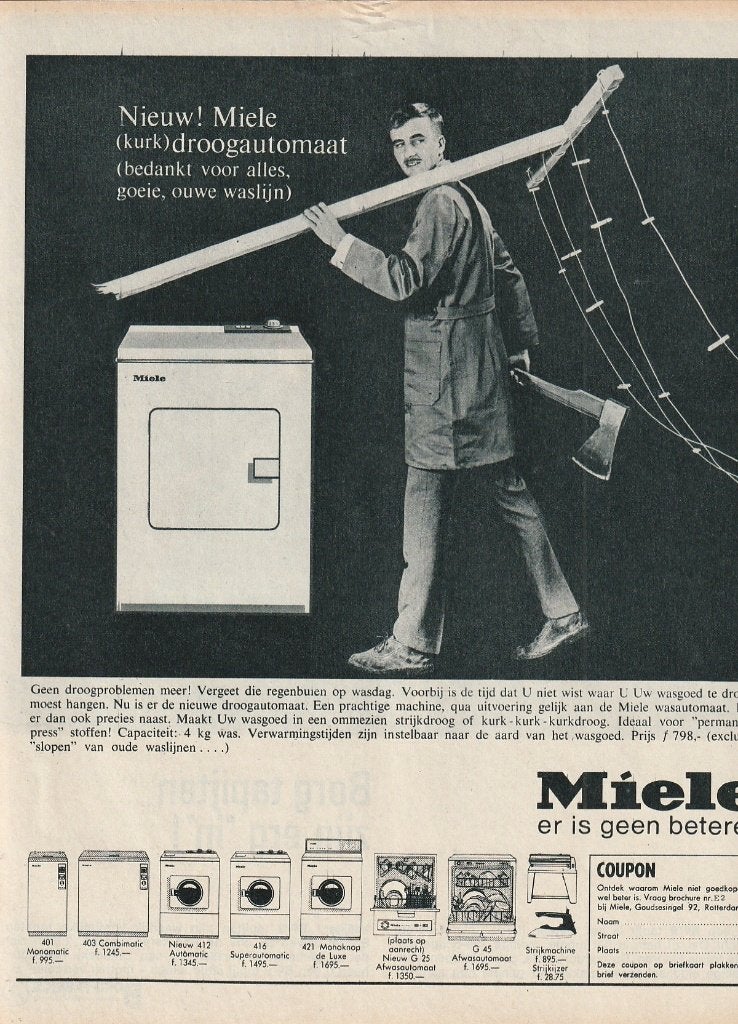 Retro reclame 1966 Miele droger droogautomaat, Verzenden, Overige typen