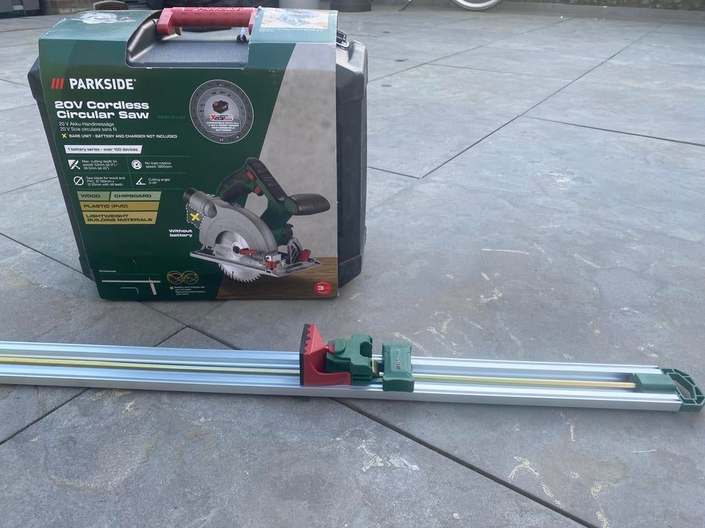 NIEUW Parkside draadloze circkelzaag 20v incl. zaaggeleider, Doe-het-zelf en Verbouw, Gereedschap | Zaagmachines, Ophalen, Cirkelzaag