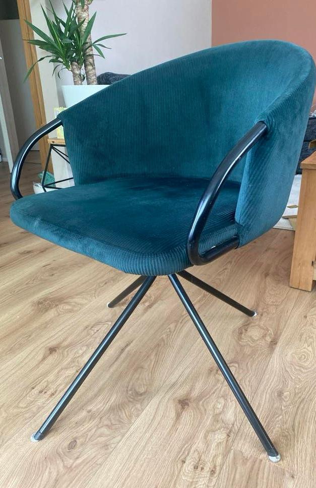 Groene ribfluwelen stoel met lichte gebruikerssporen, Huis en Inrichting, Stoelen, Ophalen, Gebruikt, Overige kleuren, Eén