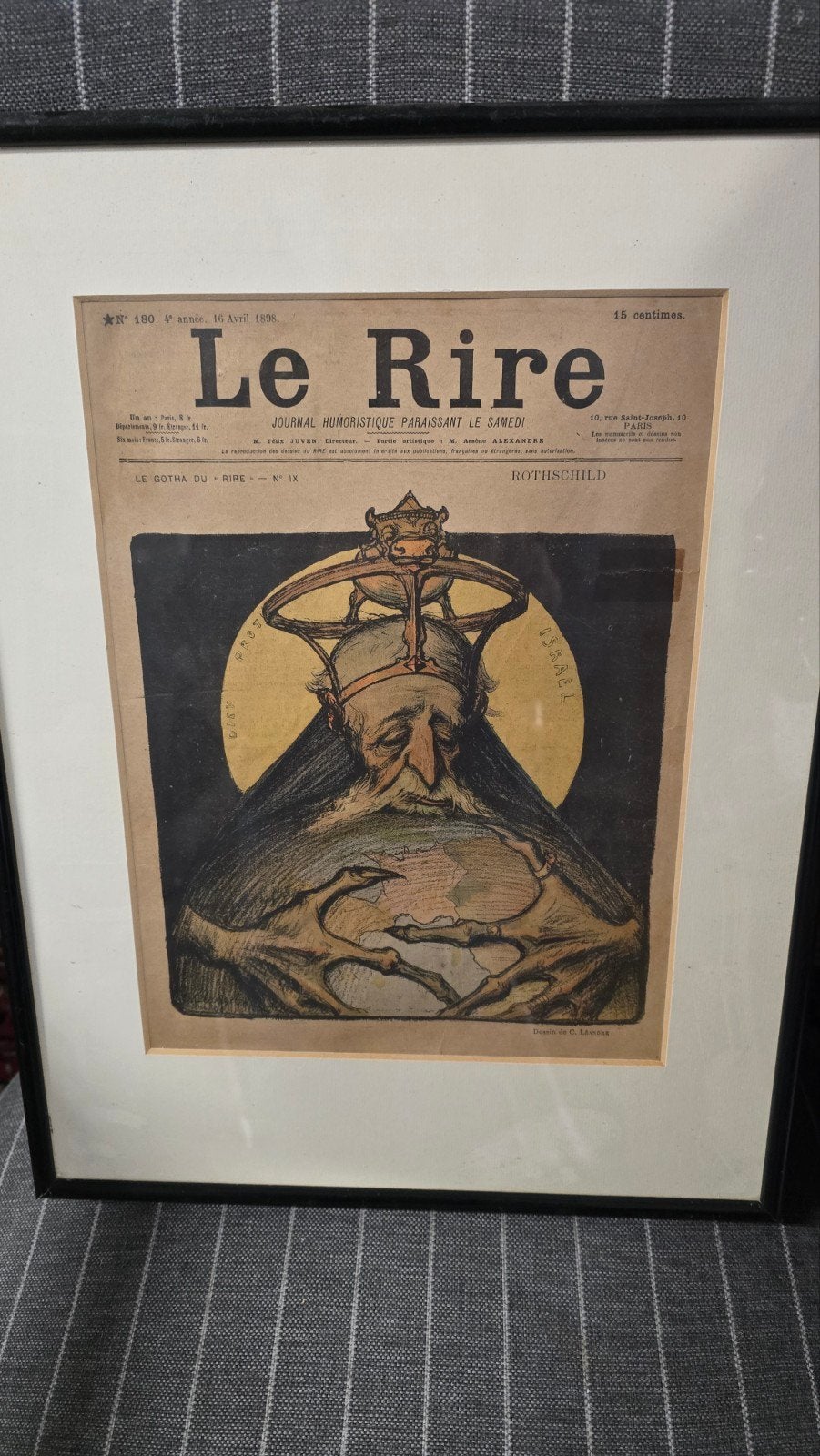 antieke prent voorpagina van het Franse satirische blad, Antiek en Kunst, Ophalen of Verzenden