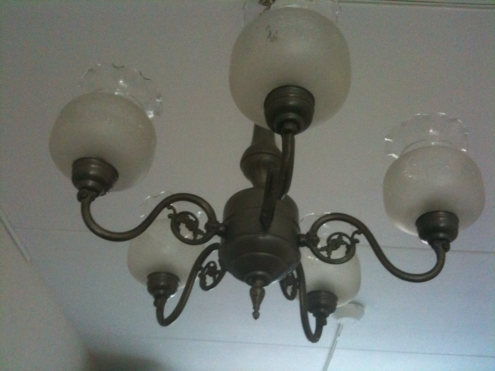 Antieke Kroonluchter met 5 Armen en Glazen Kappen, Antiek en Kunst, Antiek | Lampen, Ophalen