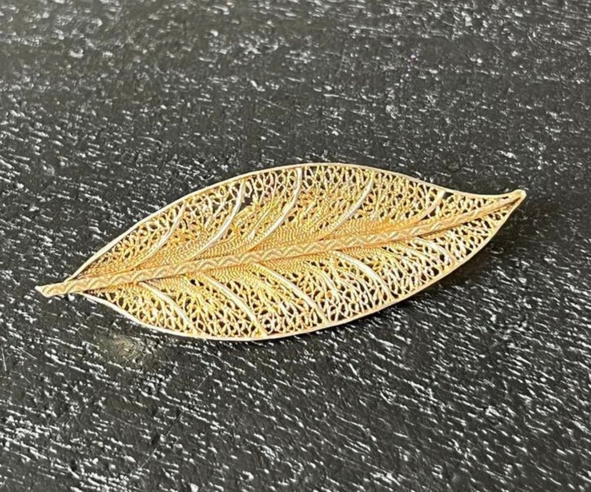 Zilveren vergulde VEER BROCHE, 4 tot 7 cm, Verzenden, Zo goed als nieuw, Goud
