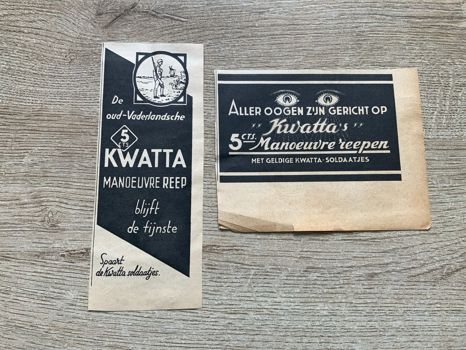 Zeldzame Kwatta advertenties uit 1937 - Manoeuvre Reep, Ophalen of Verzenden, Gebruikt, Overige typen