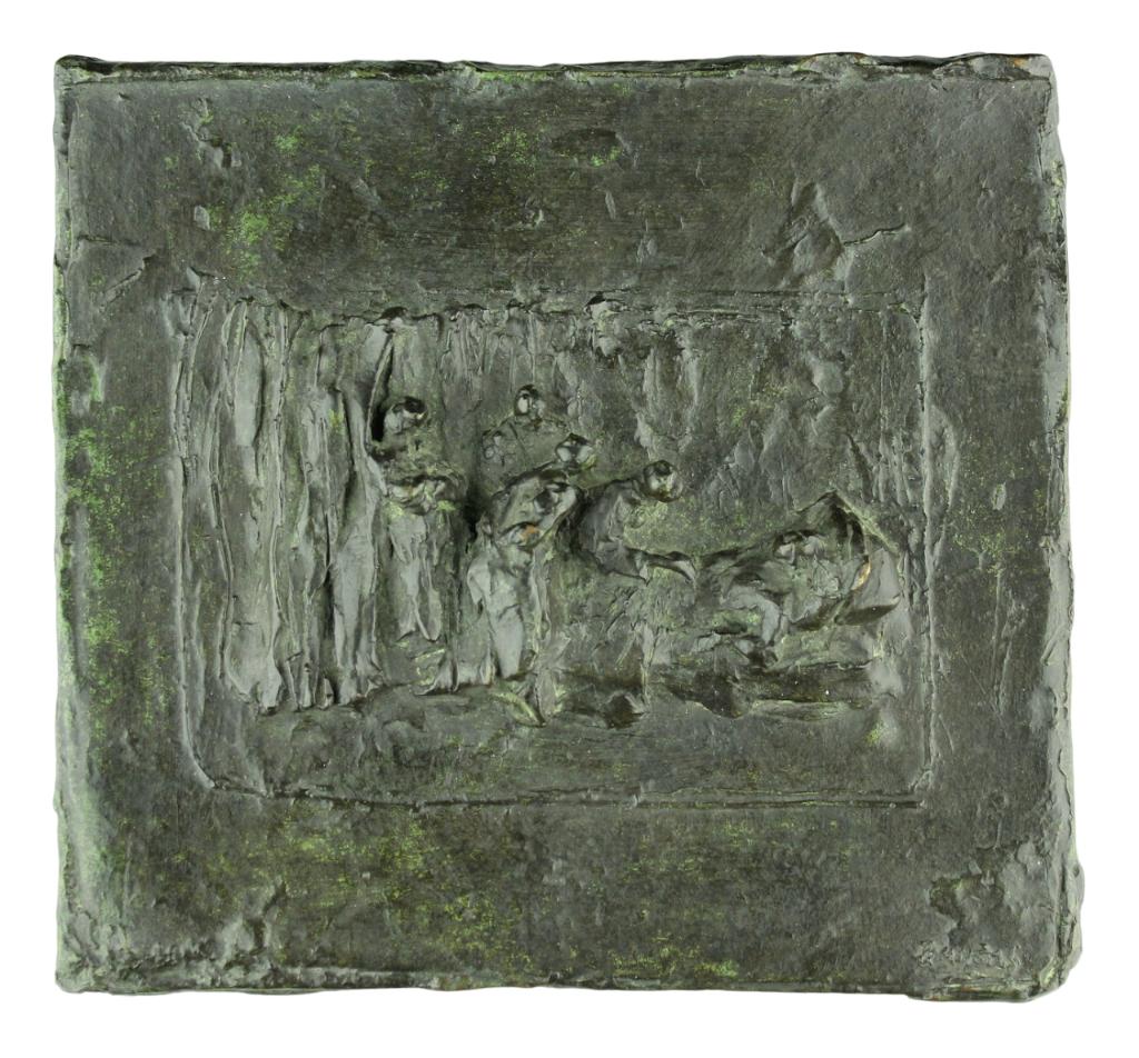Hans Bayens BRONS PLAQUETTE DE GROTE VISITE, Ophalen of Verzenden, Gepatineerd, Brons, Overige typen