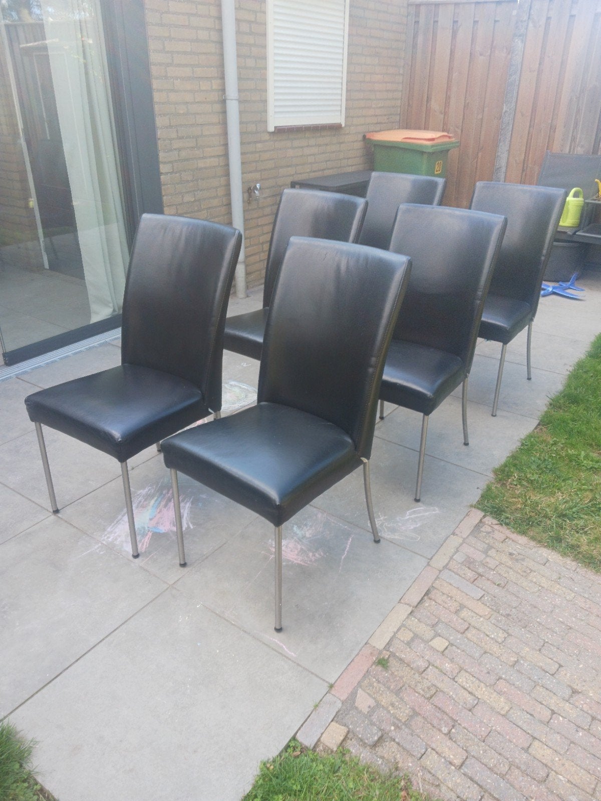 6 Bert Plantagie eetkamerstoelen - zwart leder, Ophalen, Gebruikt, Zwart, Leer