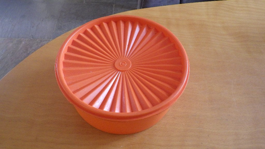 mooie oranje koektrommel van tupperware, Ophalen of Verzenden, Gebruikt, Oranje, Overige typen
