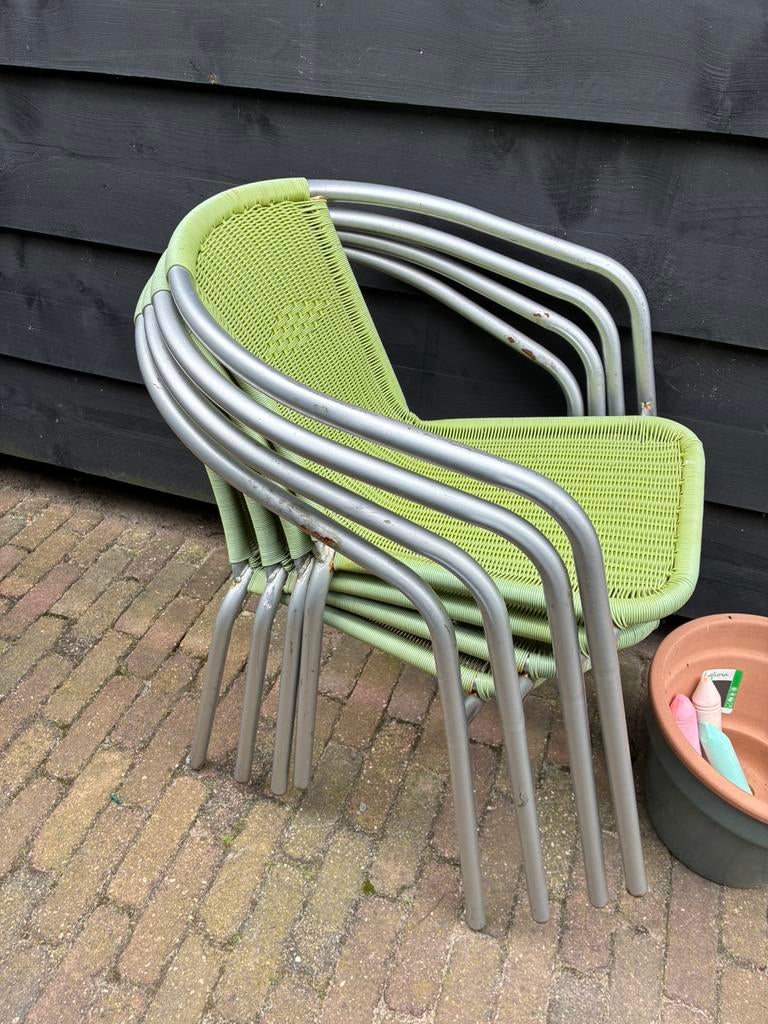 4 tuinstoelen, Ophalen, Gebruikt, Kunststof