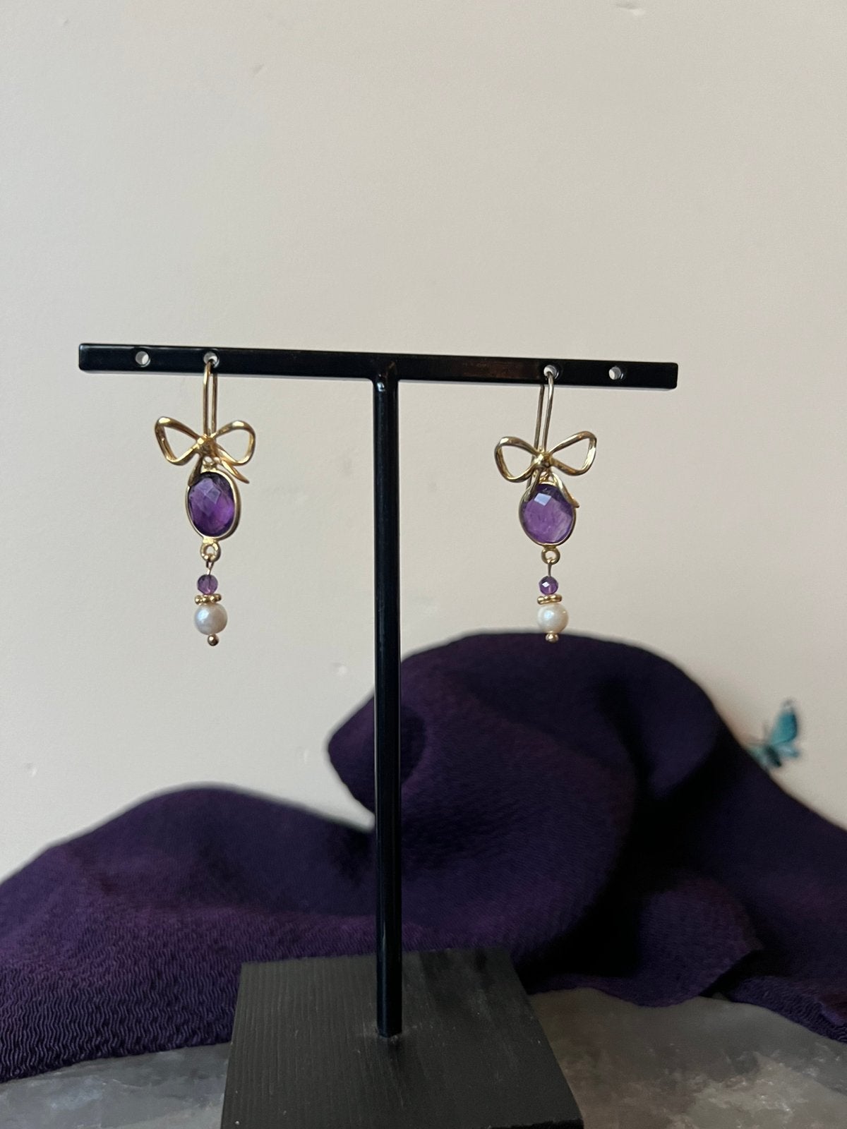 Amethist AKOYA zoutwater parel beschermt intuïtie magie, Hangers, Paars, Magnolia11, Nieuw