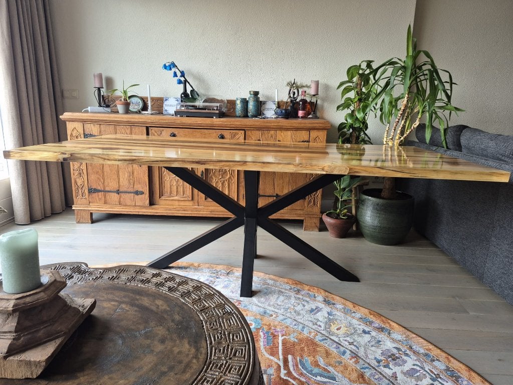 Epoxyhouten Eettafel met Spinpoot 103x210cm, Ophalen, 100 tot 150 cm, 200 cm of meer, Zo goed als nieuw