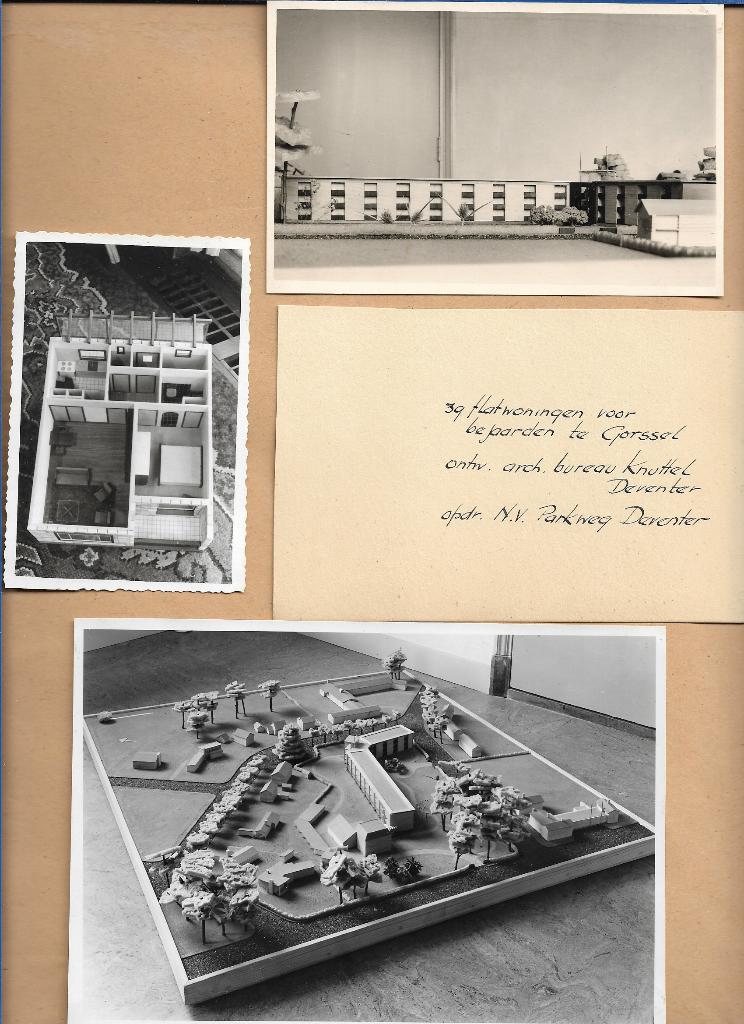 Gorsel bejaarden Flat, 3 foto"s ontwerp knuttel Maquette, Verzenden, Foto, Zo goed als nieuw, 1940 tot 1960
