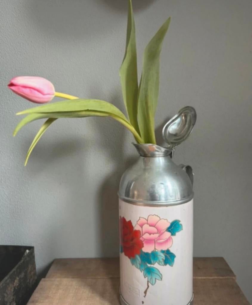 Vintage brocante thermoskan leuk als vaas, Antiek en Kunst, Ophalen of Verzenden