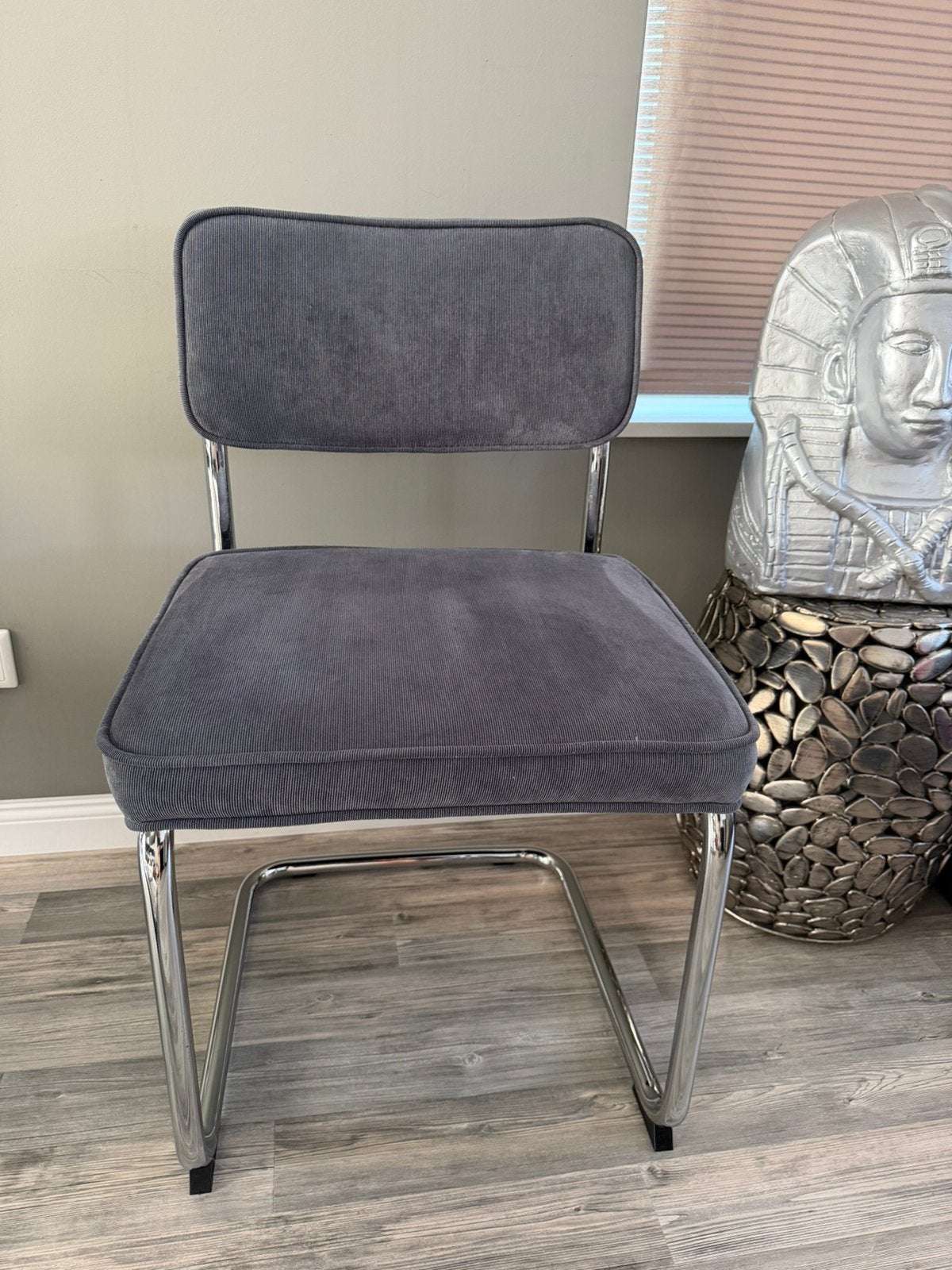 4x eetkamerstoel antranciet kleur rib stof., Huis en Inrichting, Stoelen, Ophalen, Zo goed als nieuw, Vier, Rib