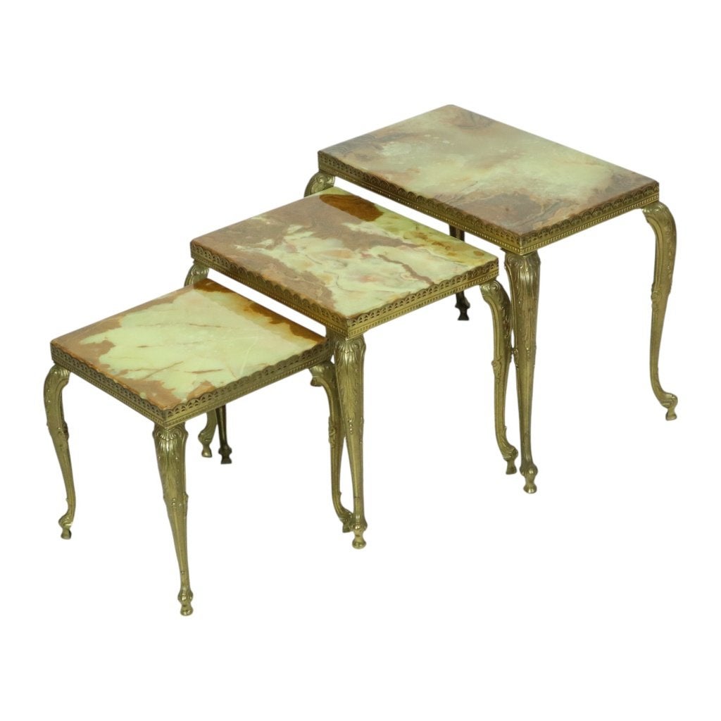 Set van 3 Nesttafels Onyx Marmer Messing Hollywood Regency, Ophalen