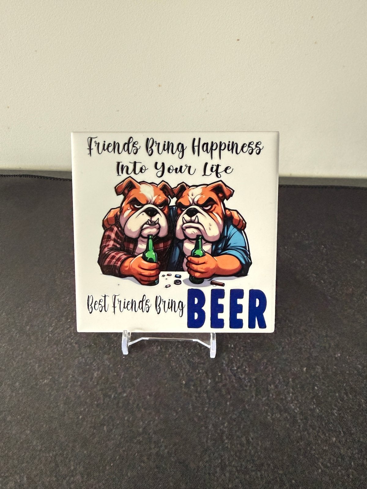 Tegeltje met houder: Friends Bring Happiness, Best Friends B, Ophalen of Verzenden