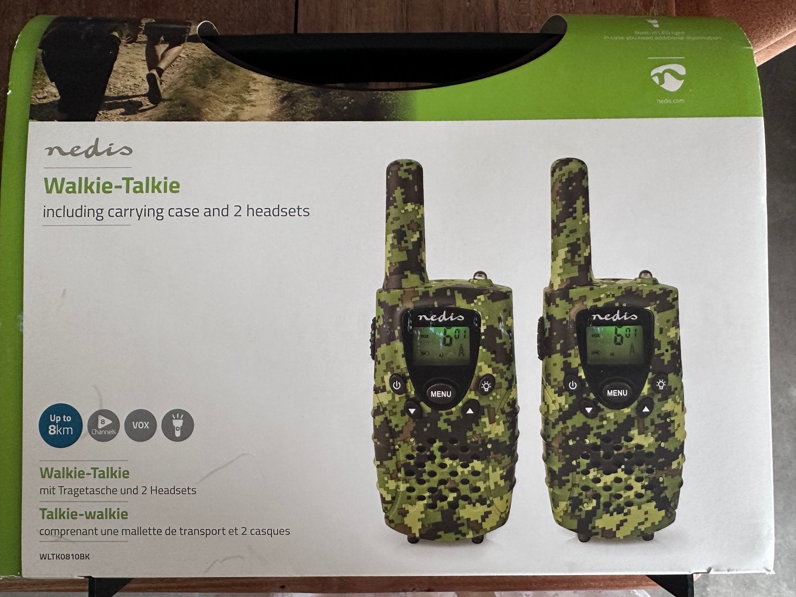 Nedis Walkie Talkie Set - Nieuw in Doos - Camouflage, 5 tot 15 km, Nieuw, Ophalen of Verzenden, Portofoon of Walkie-talkie