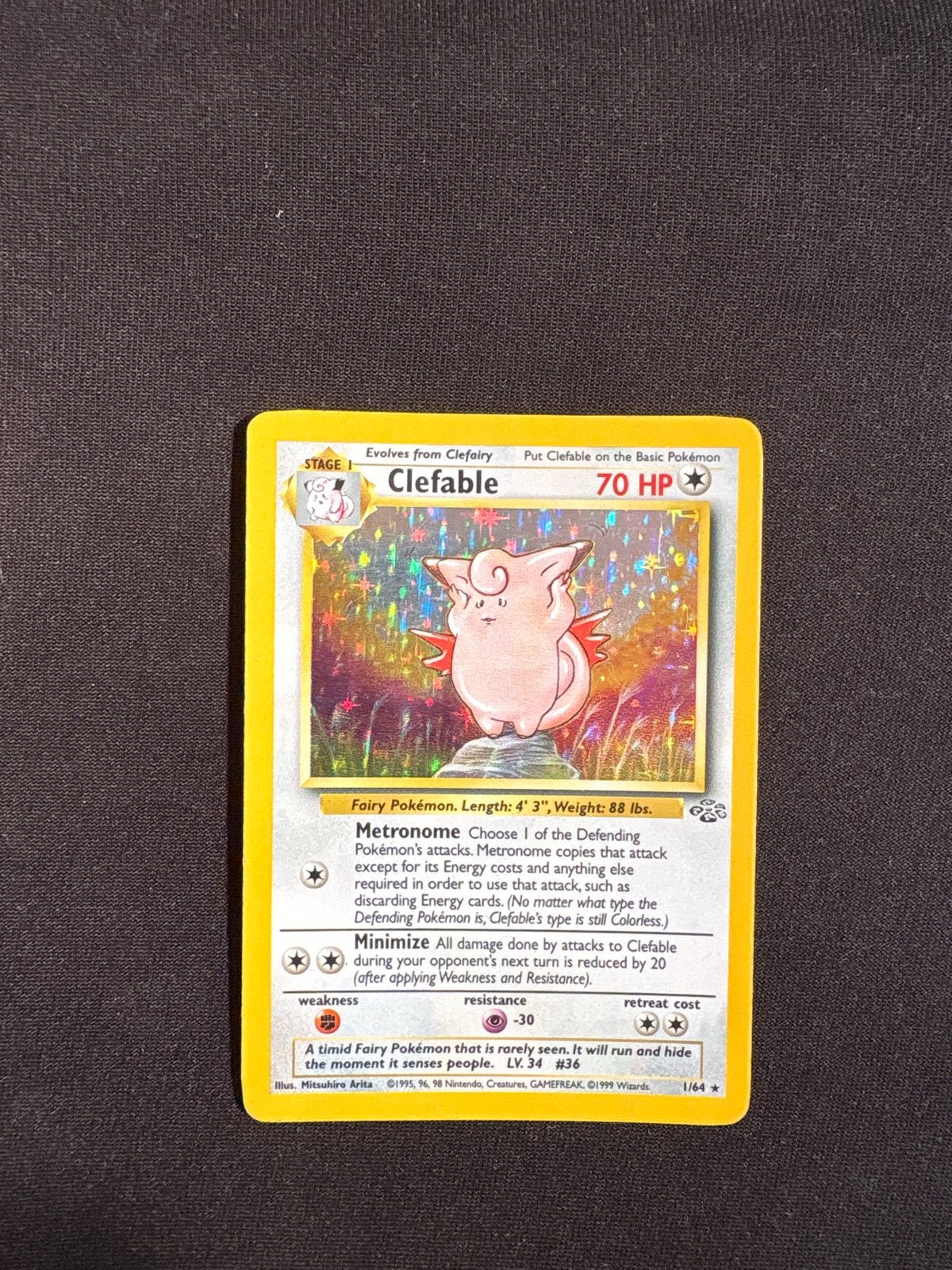 Clefable 1/64 Jungle Set Holo - GD+, Hobby en Vrije tijd, Ophalen of Verzenden, Gebruikt, Losse kaart, Foil