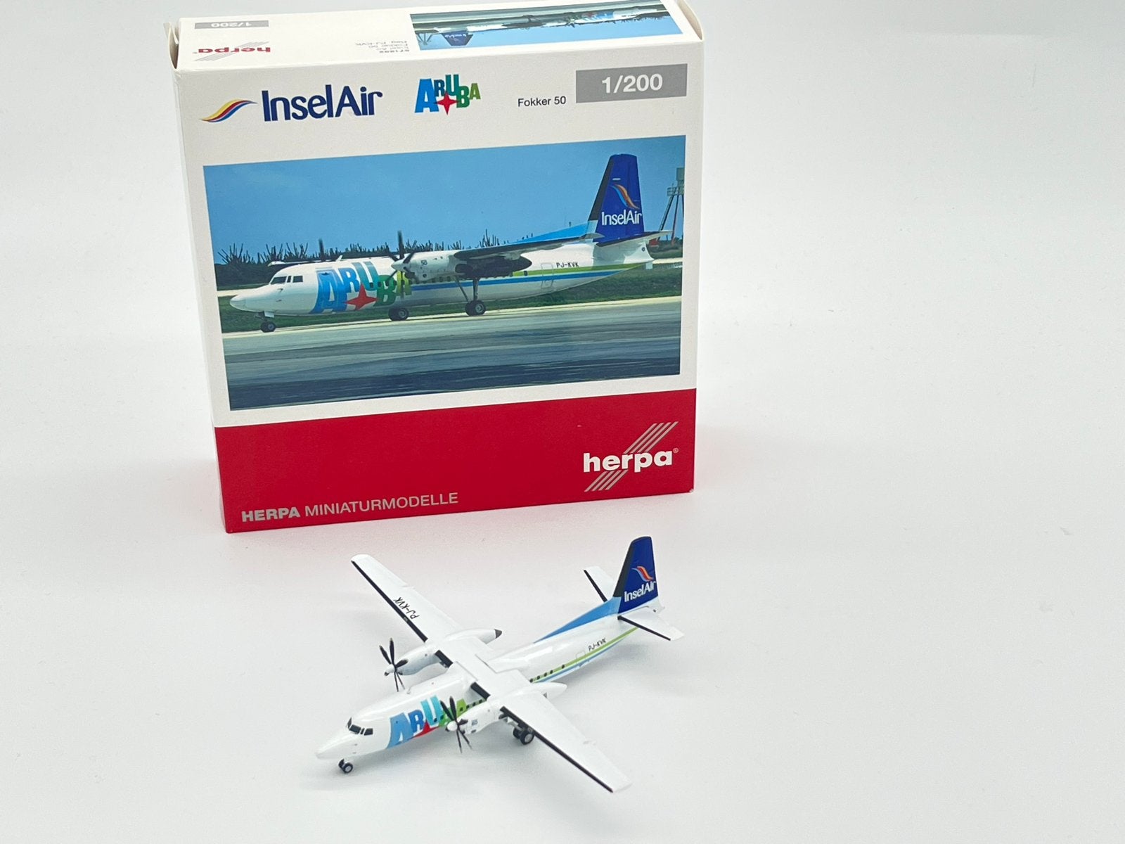 Nieuw Herpa InselAir Aruba Fokker 50 schaalmodel 1:200, Verzamelen, Schaalmodel, ., Ophalen of Verzenden, .