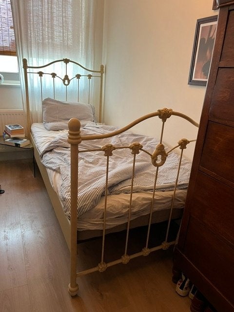 Antiek eenpersoons spijlenbed, Gebruikt, 90 cm, Eenpersoons, Metaal
