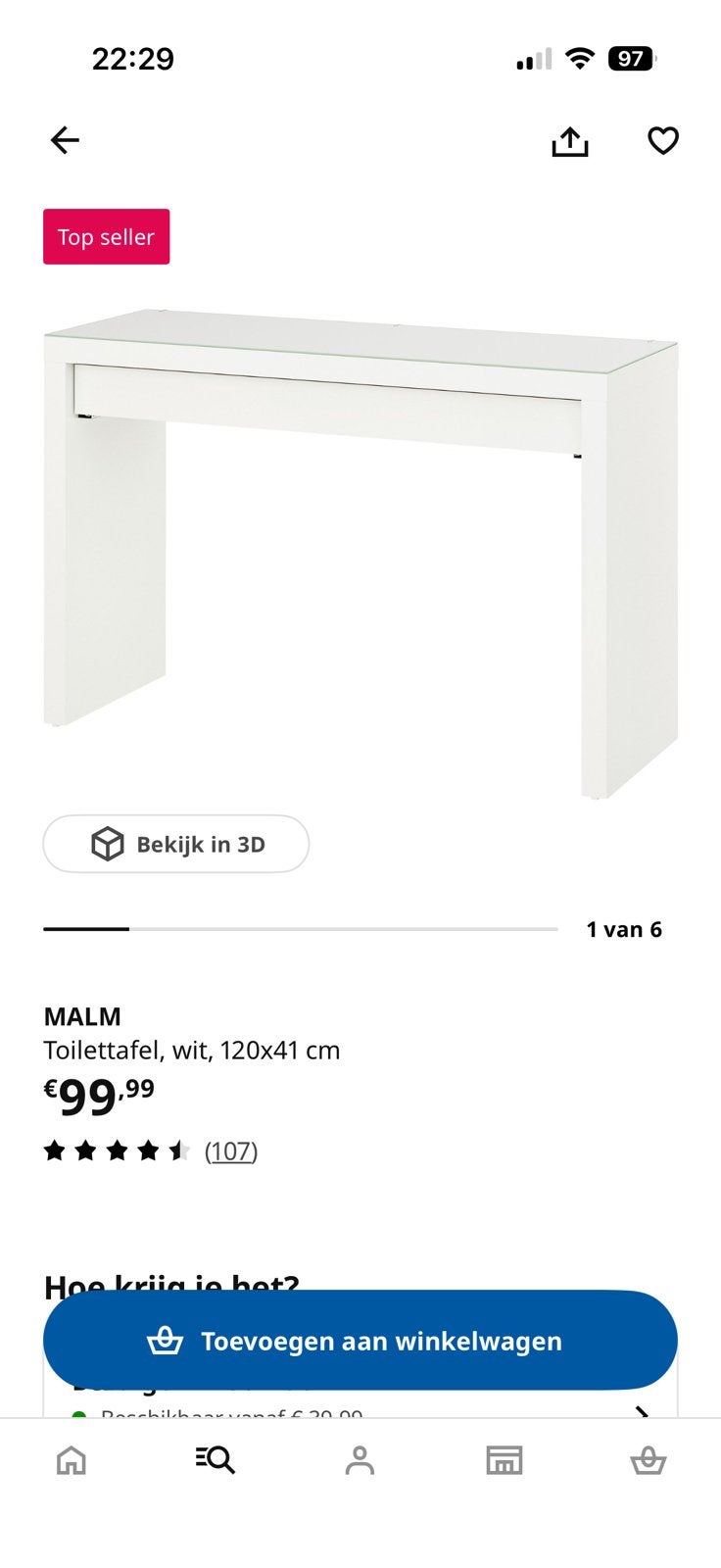 Ikea toilettafel, Ophalen, 50 tot 100 cm, Minder dan 100 cm, Glas