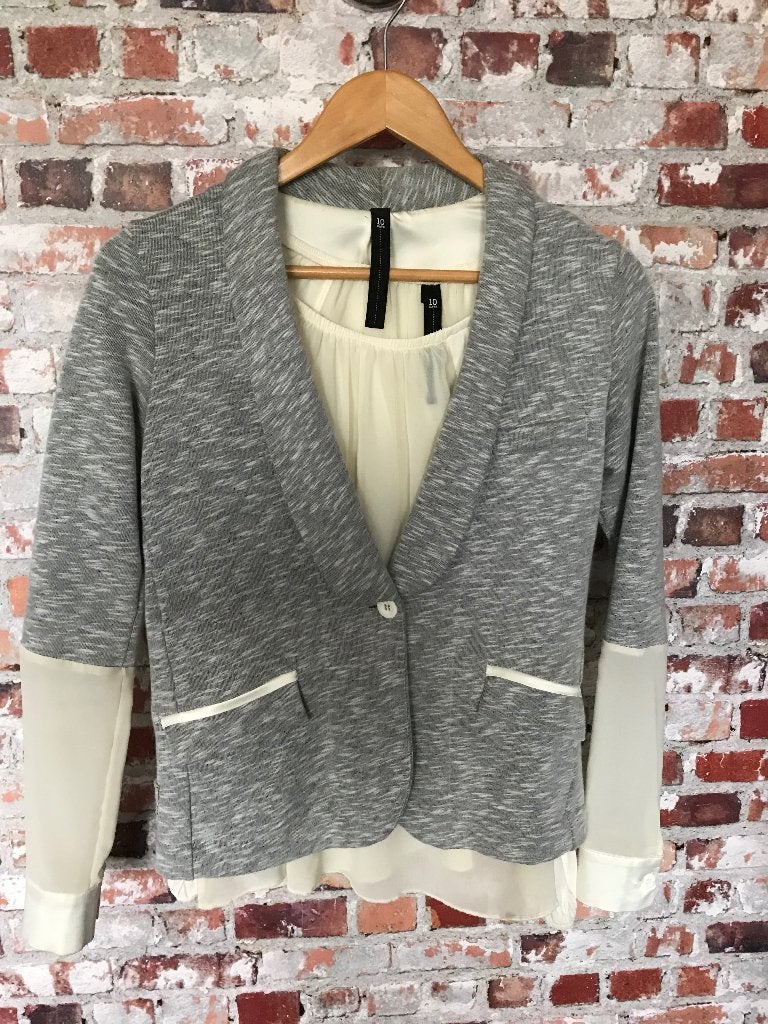 10 days jasje colbert blazer + blouse ecru grijs small 34 36, 10days, Ophalen of Verzenden, Zo goed als nieuw, Jasje