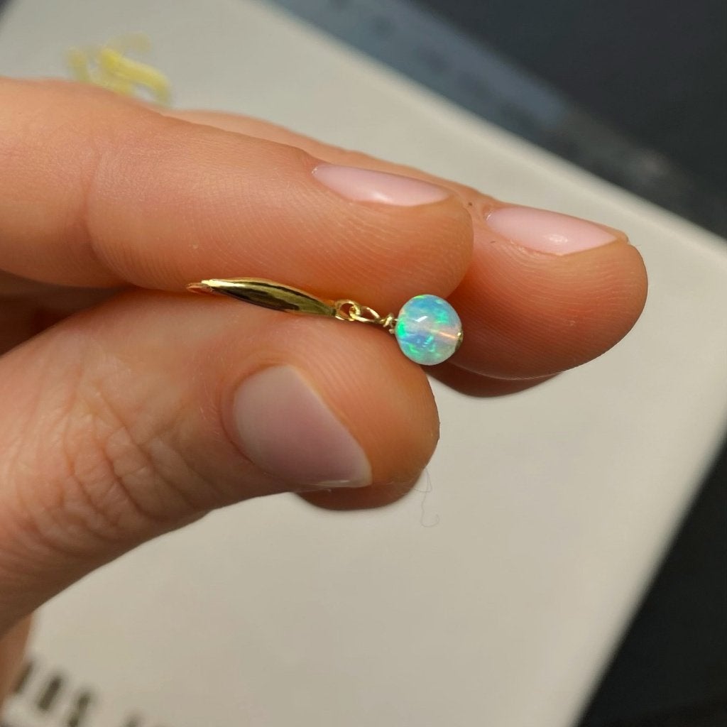 Oorbellen Natuurlijke Ethiopische opaal geel goud 18K, Hangers, Wit, Nieuw, Ophalen of Verzenden