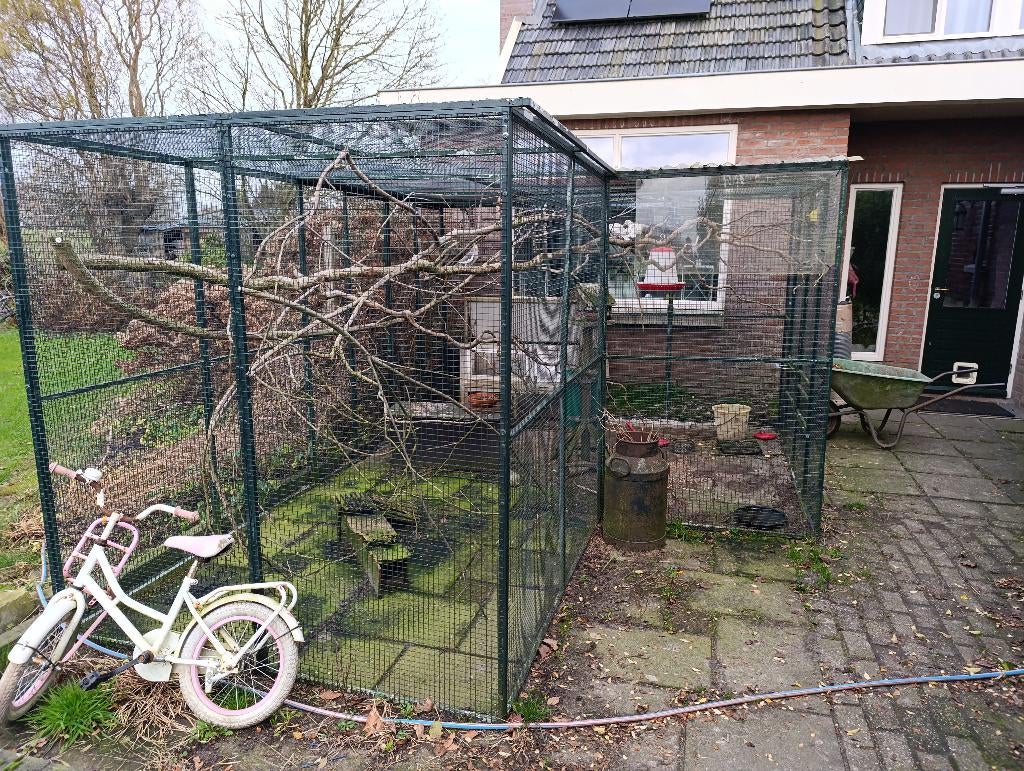 Voliere 4,5x3 m groen en losse panelen etc, Ophalen, Zo goed als nieuw, Aluminium, Volière