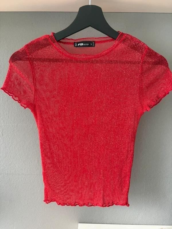 FB Sister Mesh topje rood maat S, Ophalen of Verzenden, Zo goed als nieuw, Korte mouw, Maat 36 (S)