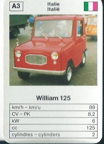 kwartetkaart Maxi- Mini "mini' William 125, Ophalen of Verzenden, Zo goed als nieuw, Auto's