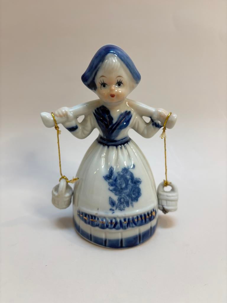 Vintage Delfts Blauw Meisje met Juk en Emmer - Perfecte Staa, Ophalen of Verzenden