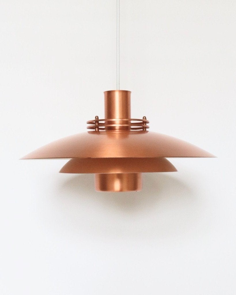 Vintage Deense koperen hanglamp Formlight, VIntage Scandinavisch design, Gebruikt, N.v.t., Metaal
