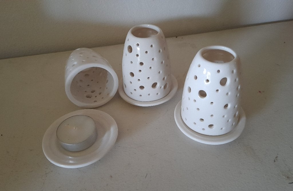 3 Waxinelichtjes houders, Overige materialen, Gebruikt, Wit, Ophalen of Verzenden