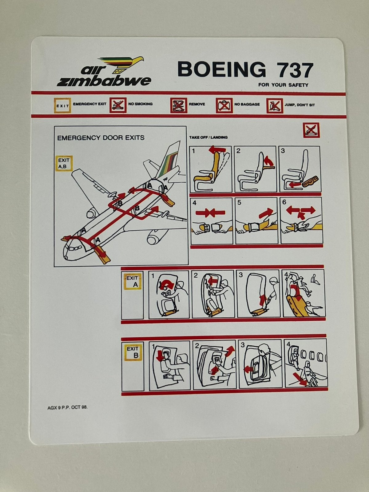 Safety card Air Zimbabwe B737, Verzenden, Schaalmodel