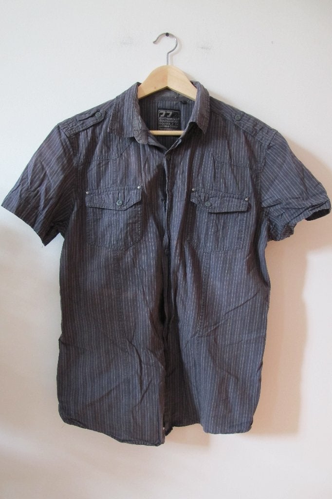 heren shortsleeve hemd, blauw gestreept, maat L, Blauw, Ophalen of Verzenden, Halswijdte 41/42 (L), Gedragen
