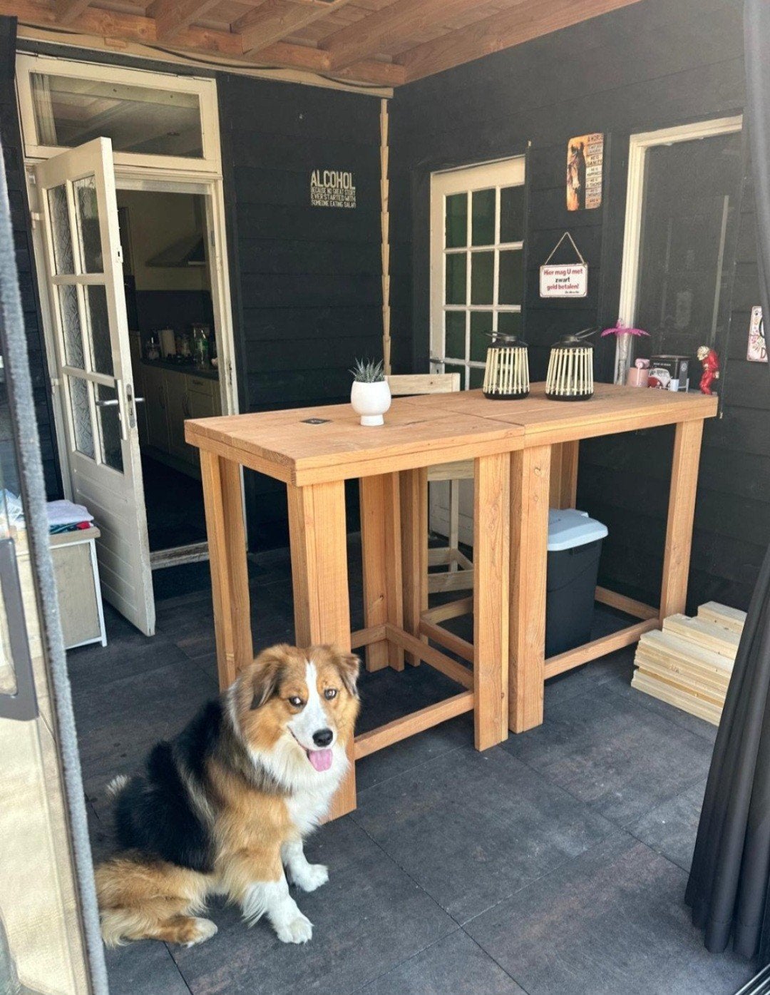 Steigerhouten sta tafel hoge eettafel Douglas hangtafel, Huis en Inrichting, Ophalen of Verzenden
