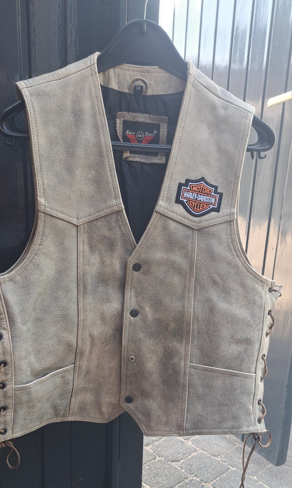 Leren motorvest met Harley-Davidson patches, Motoren, Ophalen, Overige typen, Heren, Euro Stars
