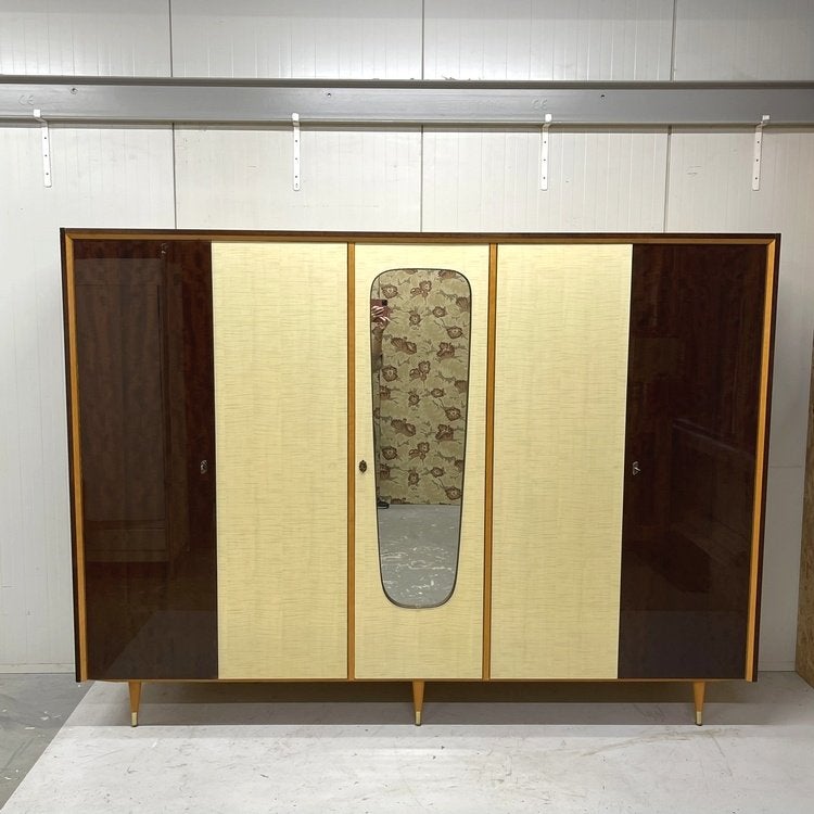 Grote Deens vintage midcentury 5 deurs kledingkast hang leg, Huis en Inrichting, Ophalen, Met deur(en), Gebruikt, Overige houtsoorten