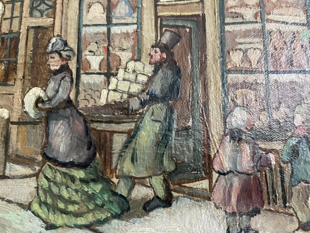 Anton Pieck "De locatie is De Sassenpoort in Zwolle"., Ophalen, Doek, Realistisch, Gesigneerd