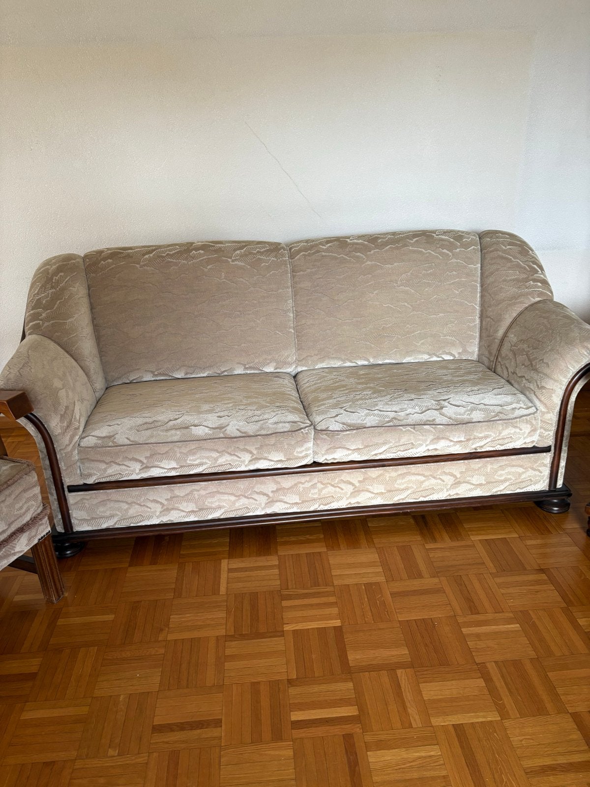 Nette gestoffeerde bank en 2 fauteuils gratis op te halen, Gebruikt, Tweepersoons, Ophalen of Verzenden, Rechte bank