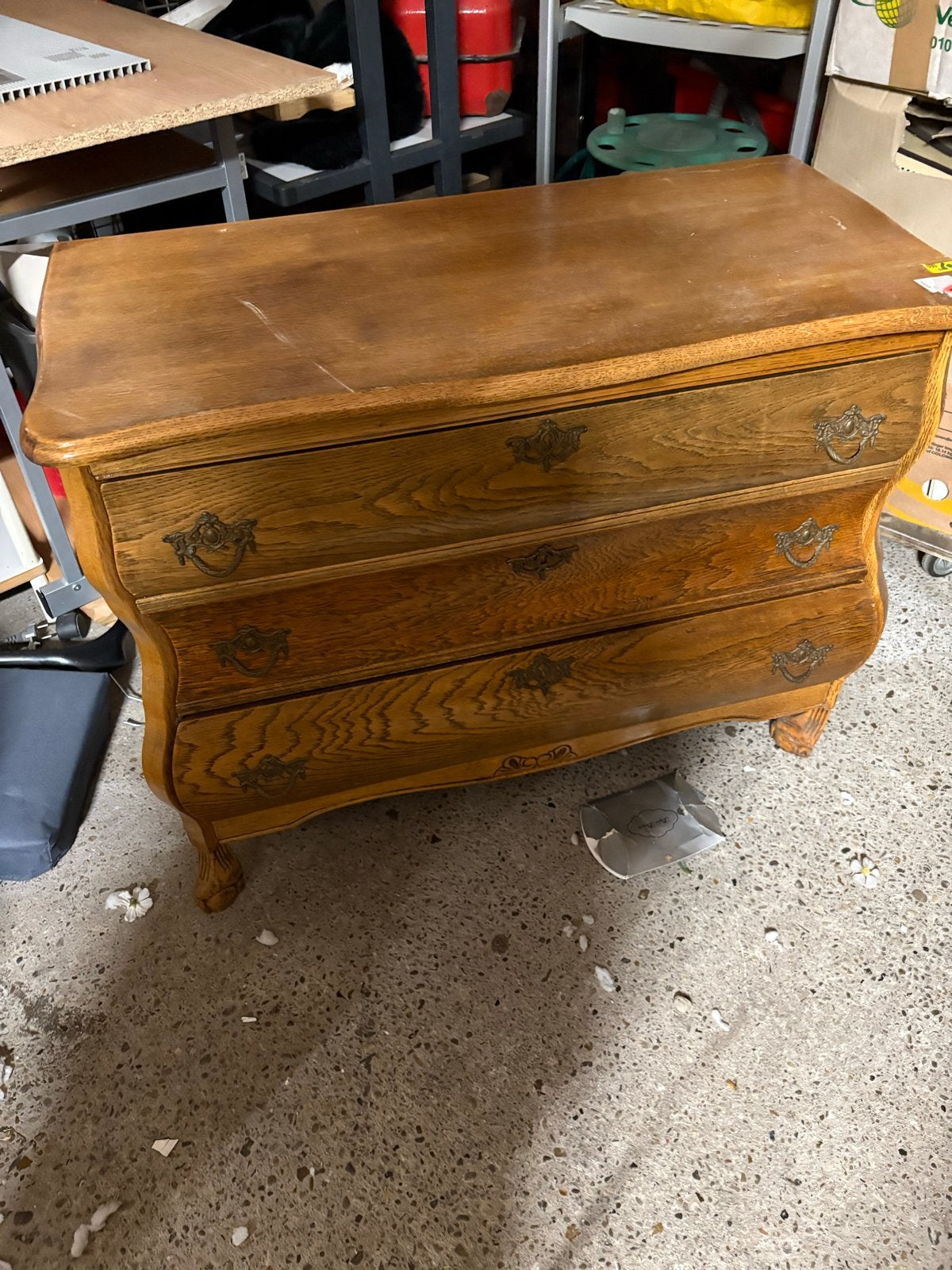Antieke eikenhouten commode met 3 laden, Huis en Inrichting, Kasten | Ladekasten, Ophalen, Gebruikt, 100 tot 150 cm, Eikenhout