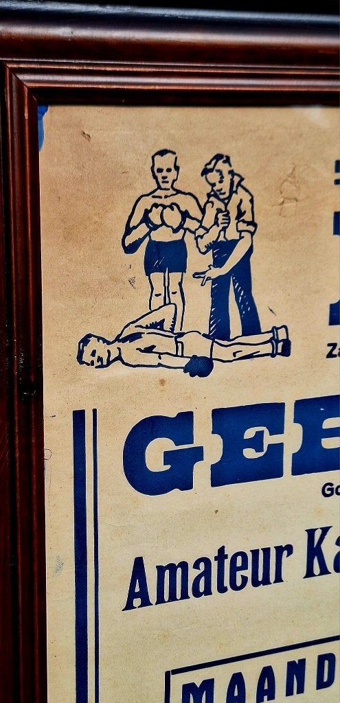 Authentieke boks poster, boks affiche van wedstrijden 1952👊, Ophalen, Met lijst, Sport, A1 t/m A3