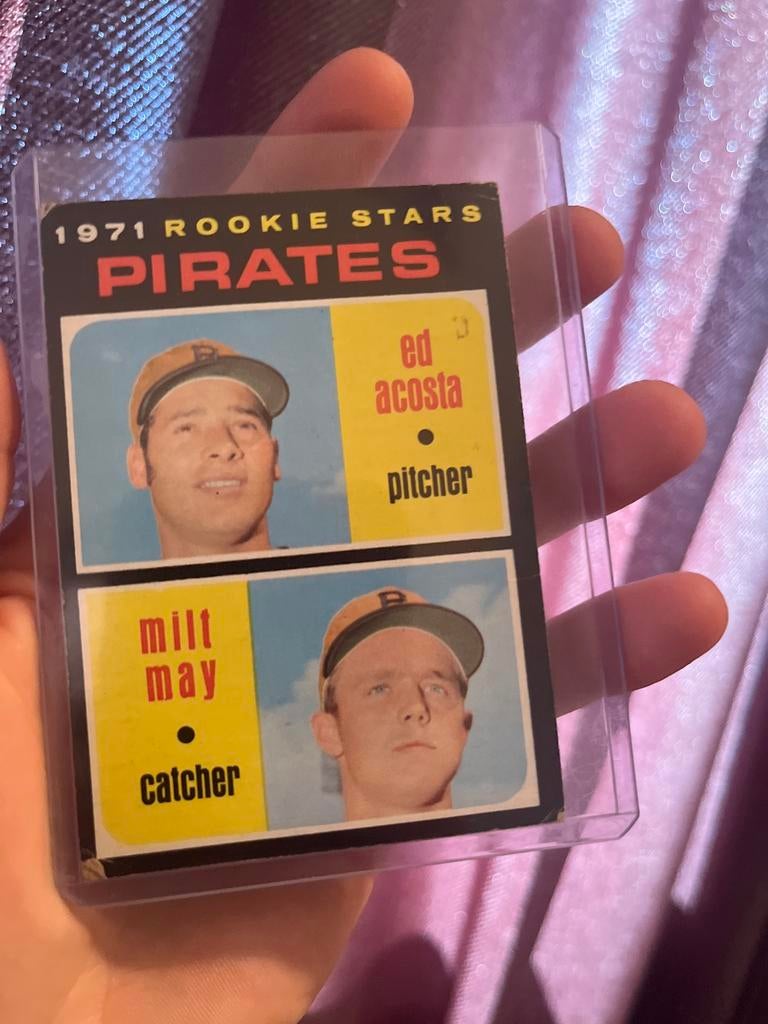 1971 Topps Rookie Stars Ed Acosta Milt May Honkbal Kaart, Verzamelen, Sportartikelen en Voetbal, Gebruikt, Spelerskaart, Overige sporten