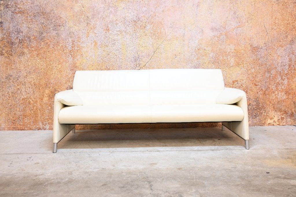 ZGANieuw! gebroken witte leren Leolux Felizia design bank, 250 tot 300 cm, Leolux, Leolux, Driepersoons