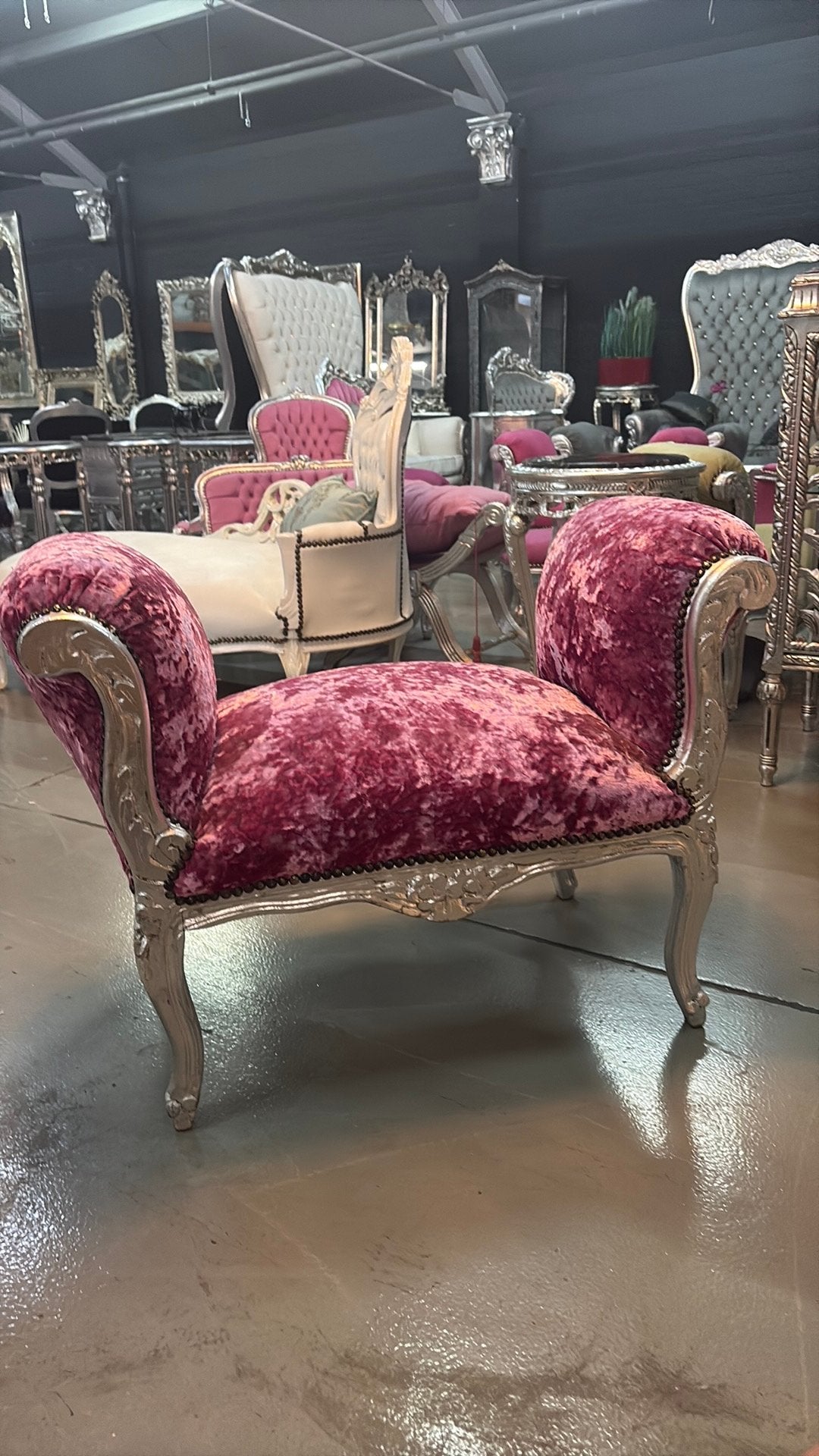 Barok bankje oud rose velours, Ophalen of Verzenden