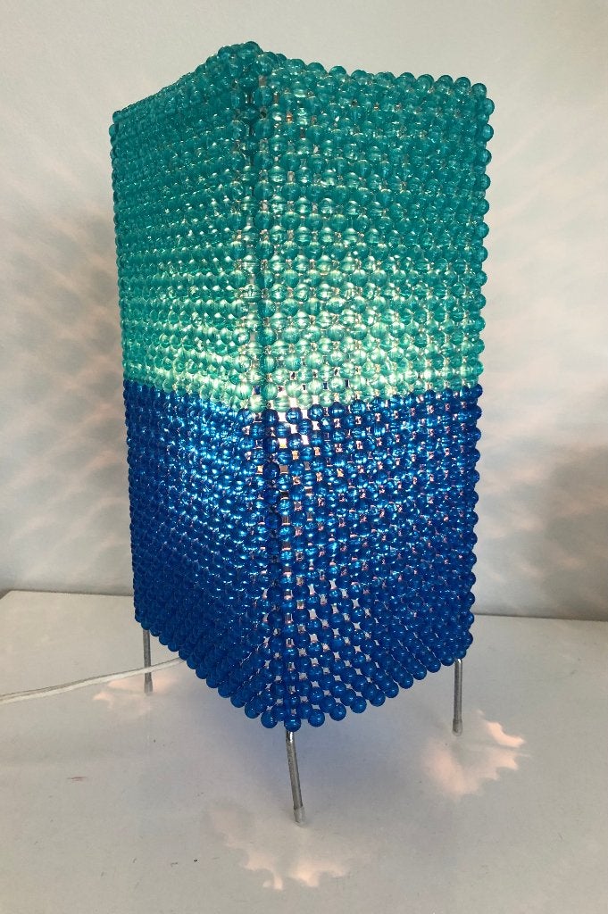 Unieke handgemaakte kralenlamp - Blauw/Turquoise, Ophalen of Verzenden