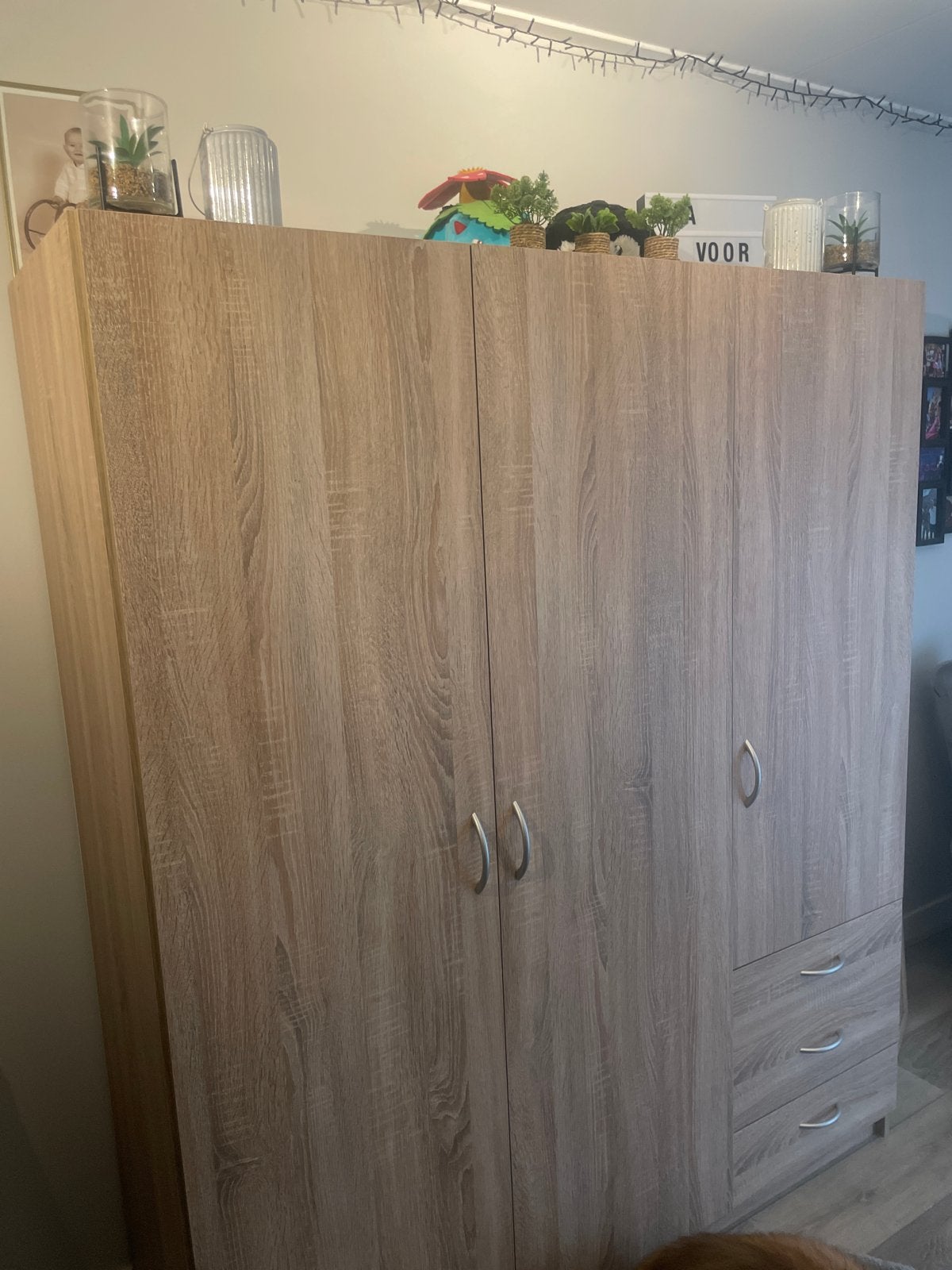 Ruime kledingkast met 3 lades - Houtkleur, Ophalen, Gebruikt, 200 cm of meer, 150 tot 200 cm