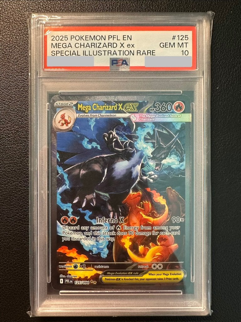 Mega Charizard X ex (PFL 125) PSA 10, Ophalen of Verzenden, Zo goed als nieuw