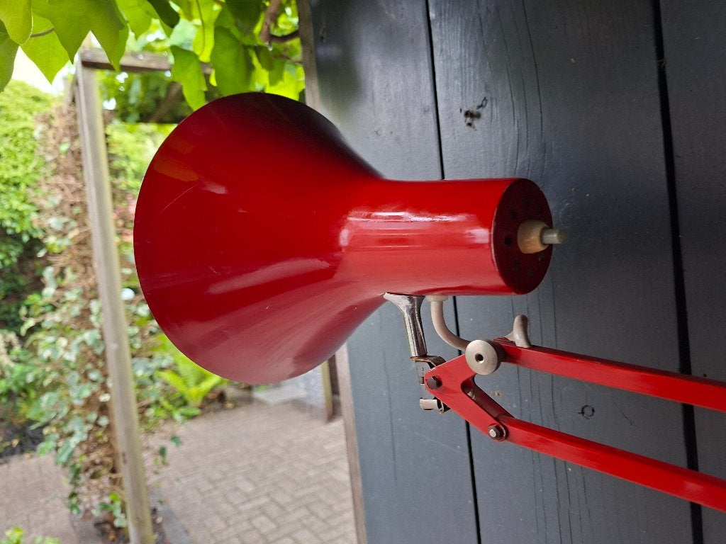 Rode architectenlamp ,schaarlamp ,Uniek design ( Deens?), Huis en Inrichting, Lampen | Tafellampen, Ophalen, Overige merken, Overige materialen