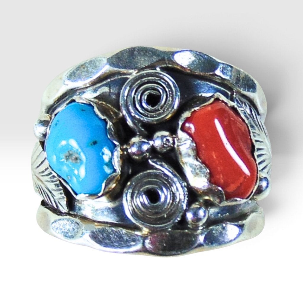 Prachtige zilver NAVAJO ring turquoise koraal Maat 18/18,5!, 18 tot 19, Verzenden, Zo goed als nieuw, X