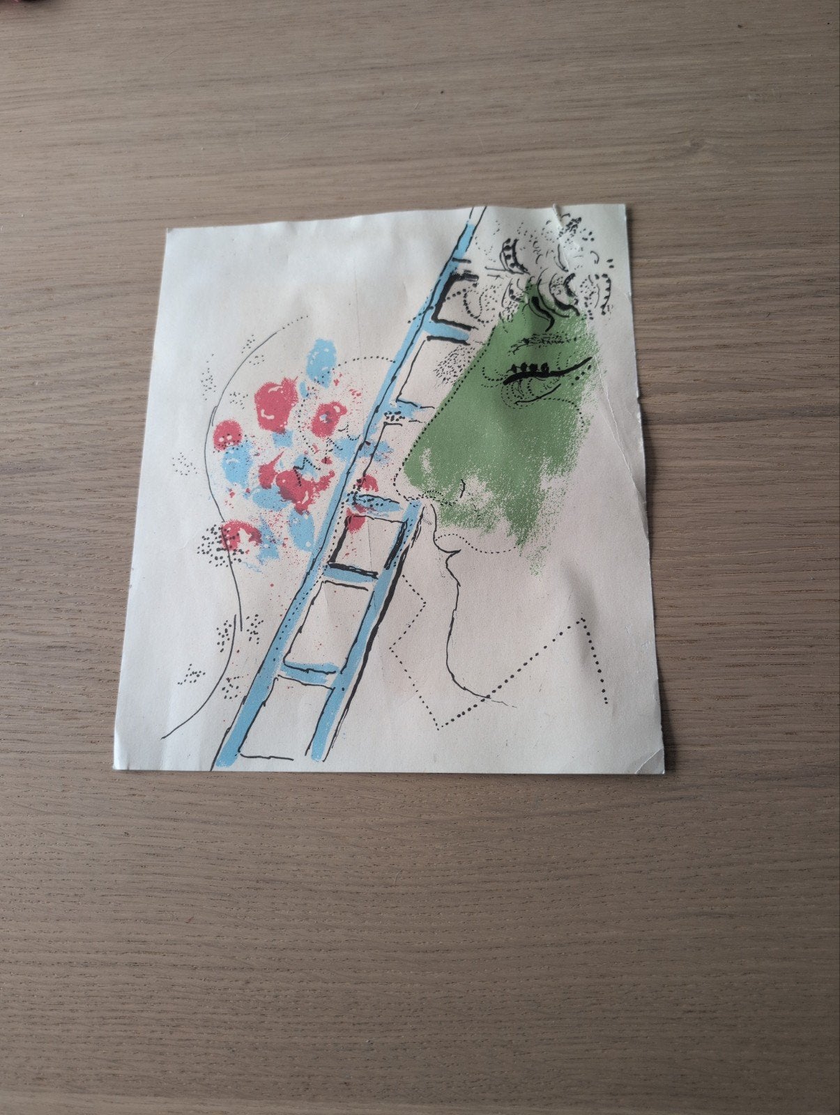 Abstracte print met ladder en gezicht, Ophalen of Verzenden, Print, Gemengde techniek