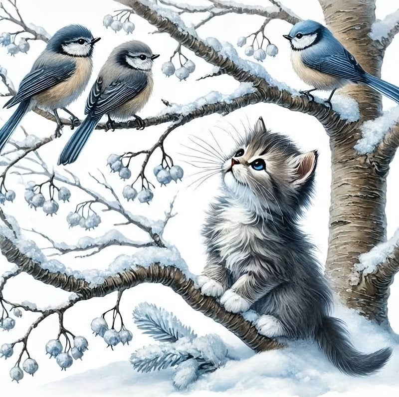 30x30cm Diamond Painting poes vogeltjes nr 305, Verzenden, Nieuw, Dieren, Diamond painting